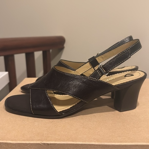 Liz Claiborne flex Tasha brown leather, low chunky heel sandal sling back 8.5 - Picture 11 of 15